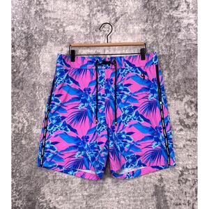 Tucann Swim Trunks XL Mens Pink Tropical Floral Shorts Lined Board